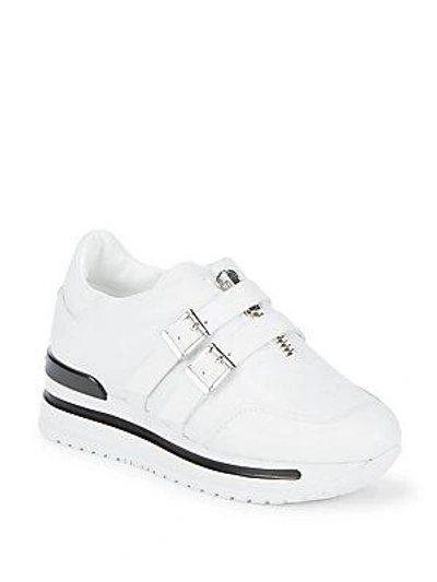 John Galliano Double Buckle Leather Sneakers In White