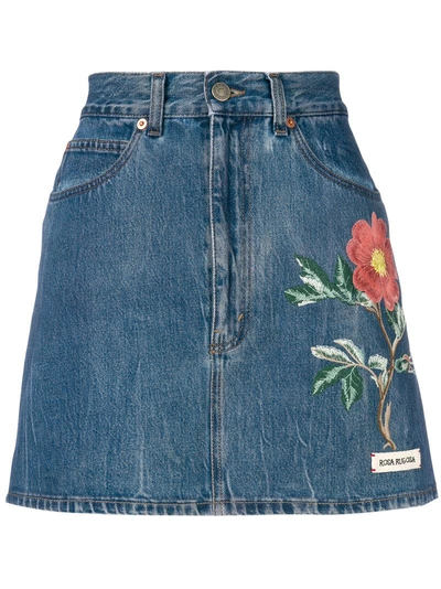 Gucci High Waist Flower Embroidered Mini Skirt In Blue
