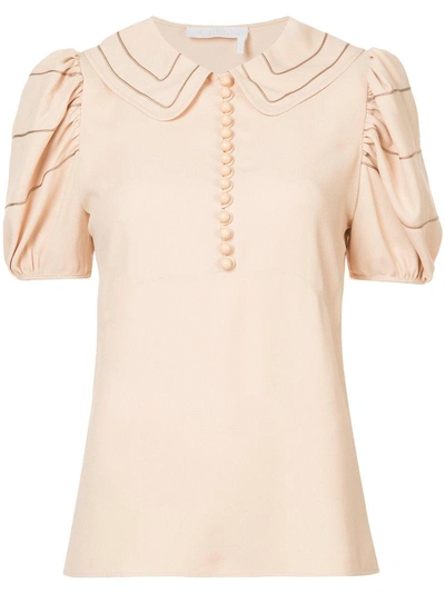 Chloé Puff Sleeved Peter Pan Blouse In Neutrals