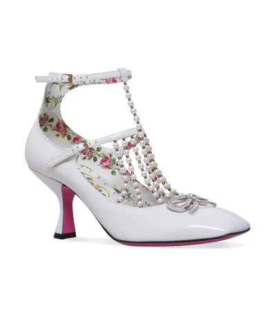 Gucci T-strap Leather Pump With Pearls In White