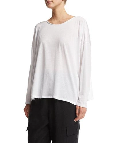 Eskandar Long-sleeve Scoop-neck Lightweight T-shirt In White