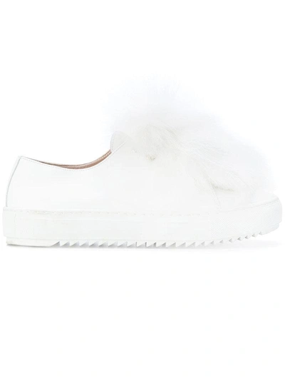 Mr & Mrs Italy Fur Trim Embellished Sneakers In White