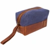 MAHI LEATHER Canvas & Leather Classic Wash Bag In Navy & Brown