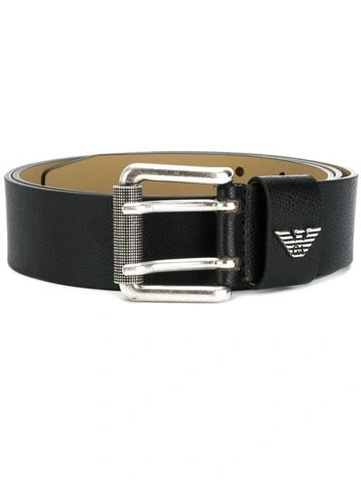 Emporio Armani Logo Plaque Buckle Belt In Nero