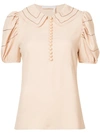 Chloé Puff Sleeved Peter Pan Blouse In Neutrals