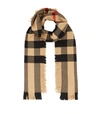 Burberry Half Mega Check Fashion Fringe Wool Scarf In Camel