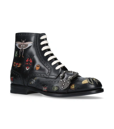 Gucci Queercore Embroidered Leather Brogue Boot In Black
