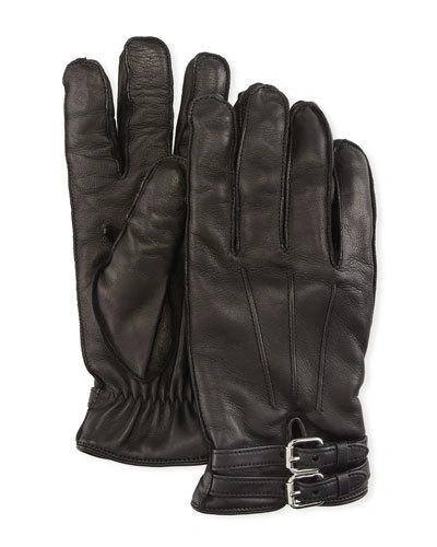 Guanti Giglio Fiorentino Belted Napa Leather Gloves With Cashmere Lining In Black
