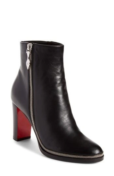 Christian Louboutin Telezip Crinkled Leather Red Sole Ankle Boots In Black