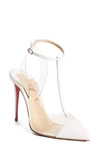 Christian Louboutin Nosy 100 Patent-leather And Pvc T-bar Pumps In Latte White