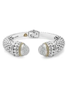 LAGOS 18K GOLD AND STERLING SILVER CAVIAR AND DIAMONDS CUFF BRACELET, 14MM,05-81252-DDL