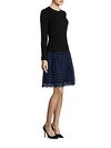 LELA ROSE Long-Sleeve Lace & Wool Knit Dress,0400096055615