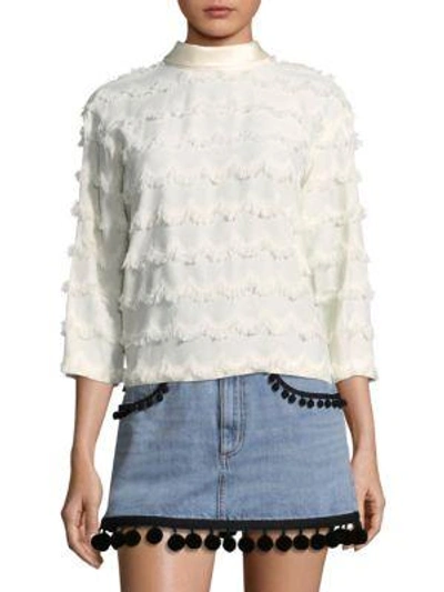 Marc Jacobs Satin-trimmed Fringed Crepe Blouse In Ivory