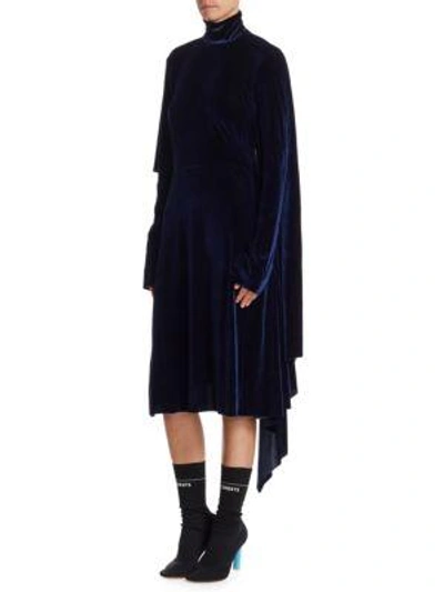 Vetements Asymmetric Open-back Velvet Midi Dress In Blue