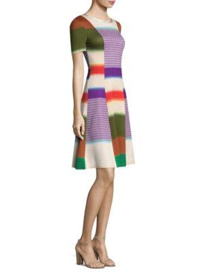 Missoni Short-sleeve Fit-and-flare Multicolor Knit Dress In Purple-multi