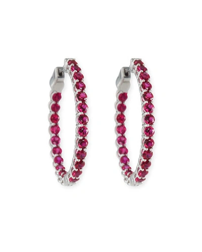 American Jewelery Designs Small Ruby Hoop Earrings In 18k White Gold