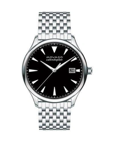 Movado Heritage Calendoplan Bracelet Watch, 40mm In Black/silver