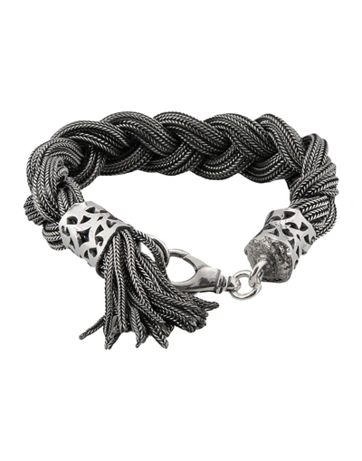 Emanuele Bicocchi Sterling Silver Braided Tassel Bracelet In Metallic