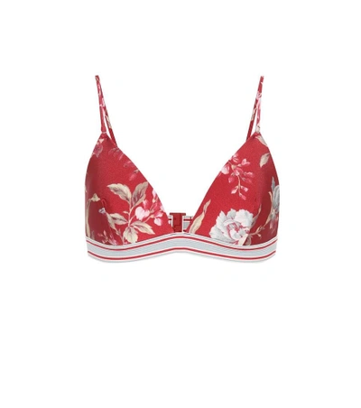 Zimmermann Corsair Floral-print Triangle Bikini Top In Red