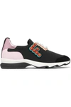 FENDI LOGO-EMBELLISHED LEATHER AND SUEDE-TRIMMED NEOPRENE SNEAKERS