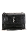 Saint Laurent Medium Sunset Croc Embossed Leather Bag In Black