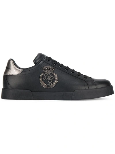 Dolce & Gabbana Black Portofino Leather Sneakers In Schwarz
