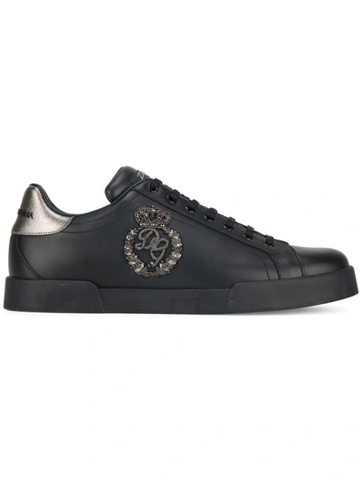 Dolce & Gabbana Portofino Leather Sneakers In Schwarz