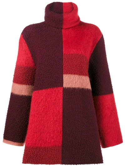 Roksanda Ekema Oversized Color-block Wool-blend Turtleneck Sweater In Red