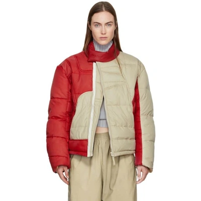 Gmbh Beige And Red Helly Hansen Edition Recycled Down Hans Jacket In Beige / Red