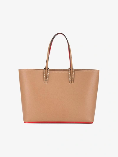 Christian Louboutin Cabata Spiked Textured-leather Tote In Nude&neutrals