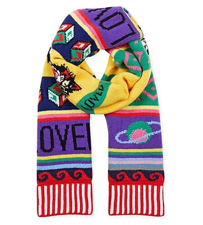 Gucci Striped Symbols Wool Scarf In Multicolor