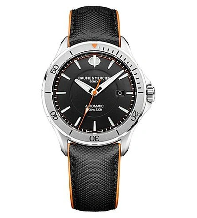 Baume & Mercier M0a10338 Clifton Club Stainless Steel And Leather Watch In Black