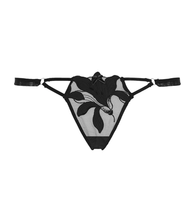 Fleur Du Mal Lily Embroidered Thong In Black