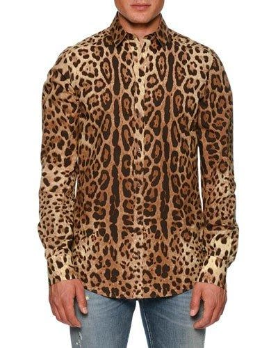 Dolce & Gabbana Capri Fit Shirt In Leopard Print Cotton In Medium Brown