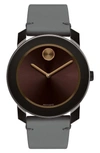 MOVADO 'BOLD' LEATHER STRAP WATCH, 42MM,3600455