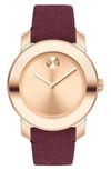 MOVADO BOLD ICONIC SUEDE STRAP WATCH, 36MM,3600447