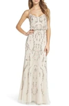 Adrianna Papell Floral Beaded Blouson Gown In Navy Multi
