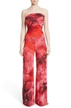 FUZZI PRINT TULLE STRAPLESS JUMPSUIT,F81430-10056