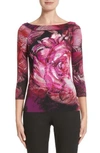 FUZZI EMBROIDERED ROSE PRINT TULLE TOP,F81420-10056