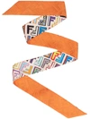 Fendi Logo Fun Fair Silk Skinny Scarf In Blanc