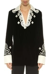 TORY BURCH EMBROIDERED VELVET TOP,9453025