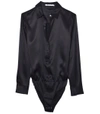 ALEXANDER WANG T Black Solid Silk Charmeuse Bodysuit,210000028609