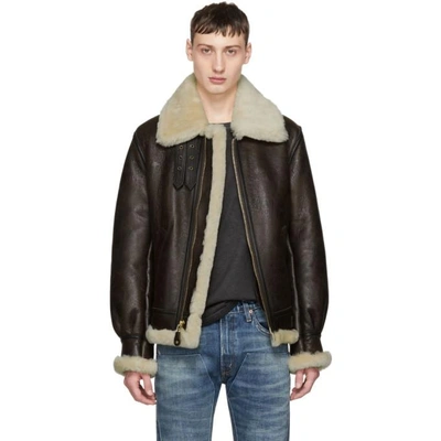Schott Military B-3 Shearling-lined Leather Jacket In Brown