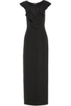 RACHEL ZOE RACHEL ZOE WOMAN MARTY LACE-PANELED RUFFLED CADY GOWN BLACK,3074457345617090181