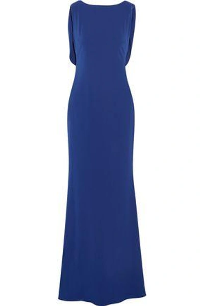 Marchesa Notte Woman Draped Embellished Tulle-paneled Crepe Gown Royal Blue