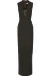 ELIZABETH AND JAMES WOMAN DORI FAUX LEATHER-TRIMMED STRETCH-TWILL GOWN BLACK,US 1071994536701277