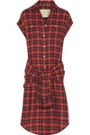 R13 WOMAN TIE-FRONT PLAID FLANNEL SHIRT DRESS RED,US 22305376260454965