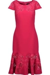MARCHESA NOTTE FLUTED EMBROIDERED LACE-PANELED CADY DRESS,3074457345617142234