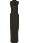 ELIZABETH AND JAMES WOMAN DORI FAUX LEATHER-TRIMMED STRETCH-TWILL GOWN BLACK,US 1071994536701277
