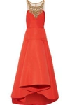 MARCHESA NOTTE WOMAN PLEATED EMBELLISHED TULLE AND FAILLE GOWN TOMATO RED,US 1071994537707744